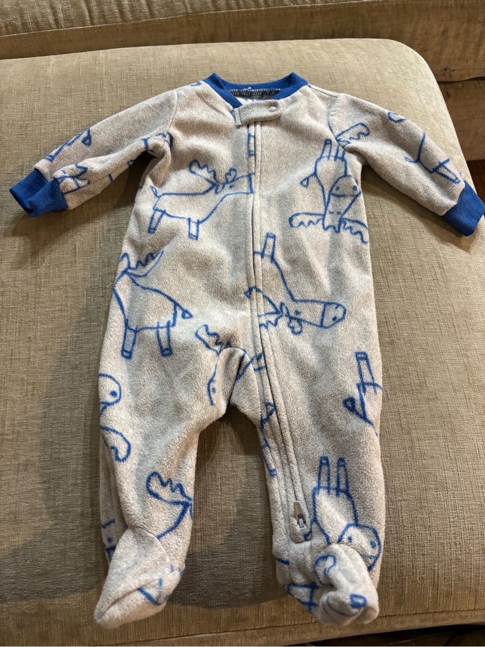 Carter’s Baby Boy 3M Fleece Footed Sleeper Blue Moose Animal Print Zip Pajamas